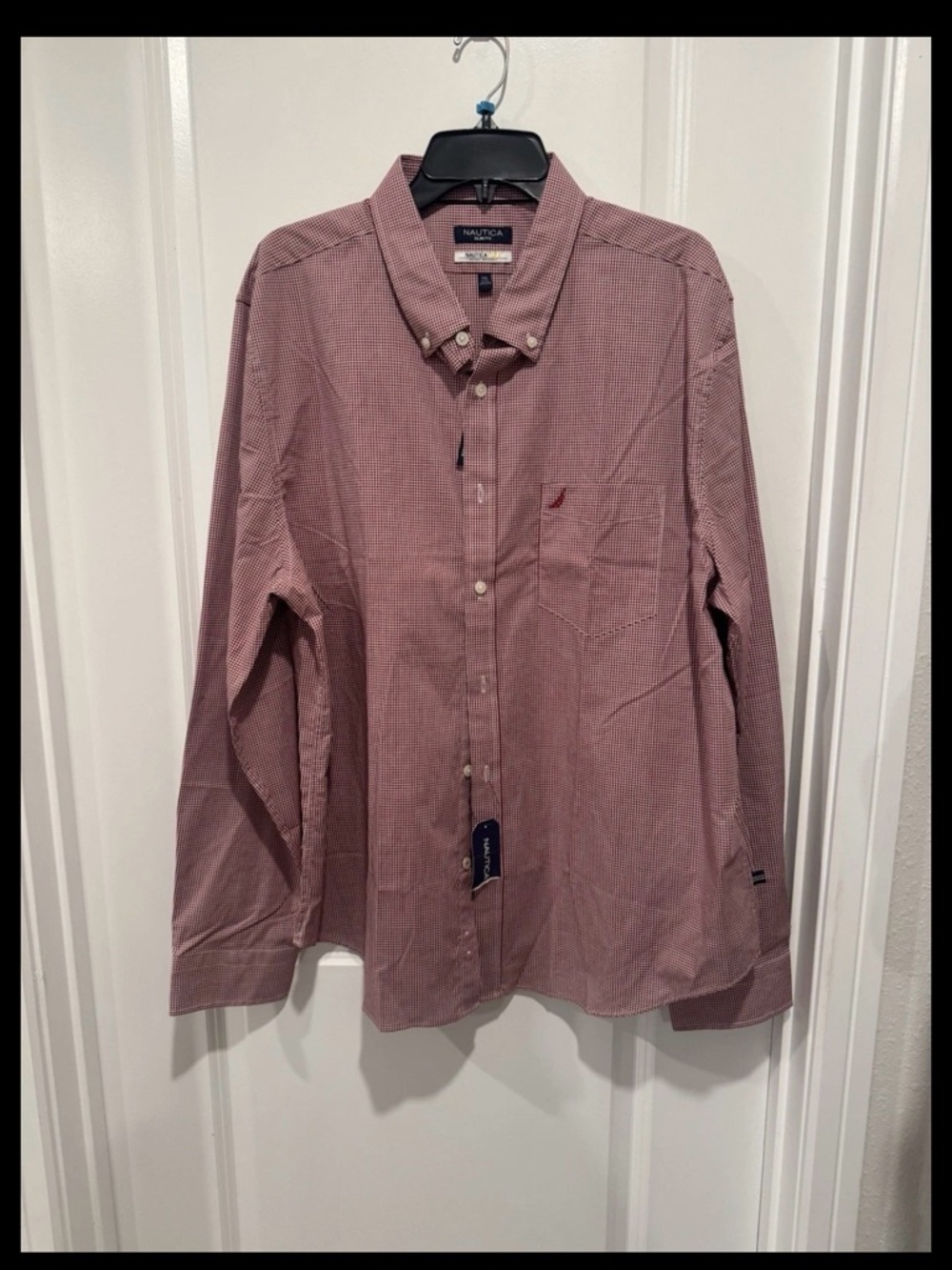 Nautica Men’s Red Check Button Down Shirt Long Sleeve Pocket Size XXL NWT Slim F